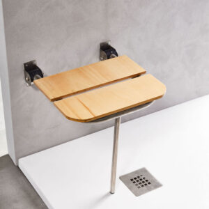 82009 AMEA ΞΥΛΙΝΟ ΚΑΘΙΣΜΑ IROKO & ΙΝΟΧ ΒΑΣΗ ΑΝΑΚΛΙΝΟΜΕΝΗ 45x40cm82009 IROKO FOLDING WOODEN SHOWER SEAT 45x40cm